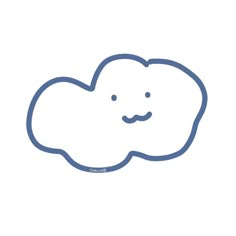 a cartoon cloud with a smiling face on it's side, in blue and white