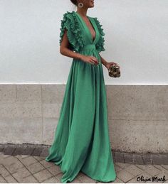 Olivia Mark - Chic Backless Solid-color Maxi Dress with Flutter Sleeves Red Dress Formal, Long Flowy Dress, Solid Maxi Dress, Maxi Dress Collection, White Evening Dress, 파티 드레스, Elegant Party Dresses, Elegant Maxi Dress, Short Sleeve Maxi Dresses