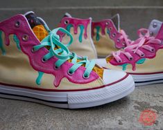 Custom Converse High Tops With Ice Cream Drip Hand Painted Shoes Make the Perfect Gift for Her - Etsy Converse Shoes Unique, Cool Converse Pattern, Jordan Ice Cream Shoes, Converse Cream High Tops, Unique Shoes Sneakers & Athletic, Super Cheap Womens Shoes For School Custom, Susiecloths Shoes Cancas, Candyland Theme Shoes, Sneaker Art Custom