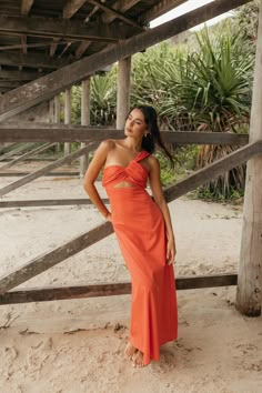 Luna One Shoulder Maxi Dress - Tangerine Beach Cocktail Dress Evening Party, Marigold Dress Bridesmaid, Resort Wear 2025, Destination Wedding Dress Guest, Tropical Wedding Bridesmaid Dresses, Island Wedding Guest Dress, Destination Wedding Guest Attire, Beach Formal Wedding Guest, Beach Wedding Dress Guest