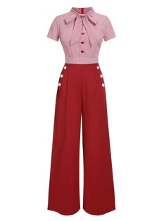 30-70% OFF✓ Fast Shipping✓Step out in iconic style with our Red 1940s Tie Neck Stripes Jumpsuit—a retro-inspired look that’s as stylish as it is sophisticated! Red Cross Uniform, 1940s Pants Women, 40s Inspired Outfits, Vintage Work Outfit, 1960s Jumpsuit, 50s Inspired Outfits, Ska Fashion, Jazz Age Fashion, 1940s Inspired Fashion