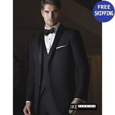 Tuxedo Black Two Button Notch Lapel Super 120s Wool by Ike Behar Tux Prom, Mens Tuxedos, Black Tuxedos, Designer Tuxedo, Roger Smith, Tweed Men, Nick Bateman, Wedding Tux, Men's Tuxedo