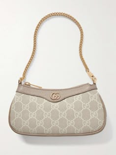 GUCCI Ophidia leather-trimmed canvas-jacquard shoulder bag Elegant Summer Bags, Luxury Gucci Bags, Small Gucci Purse, Cute Shoulder Bags Purses, Luxury Bags Chanel, Small Gucci Bag, Shopping Wishlist Ideas, Designer Bags 2024, Cute Handbags Designer