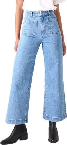 Rolla’s Sailor Jeans | Nordstrom Rollas Jeans Sailor, Square Pocket Jeans, Rollas Sailor Jean, Cute Wide Leg Jeans, Maine Wardrobe, West Coast Style Clothes, Dark Wash Jeans Outfit Aesthetic, Spring Jeans Outfit Casual Styles, Rolla Jeans