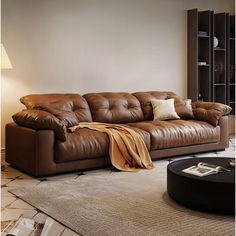 Made of high quality faux leather, abrasion resistance, strong air permeability. KANGLY Size: 34.65" H x 129.92" W x 39.37" D | KANGLY Minimalist Creative Sofa Faux Leather / Genuine Leather in Brown | 34.65" H x 129.92" W x 39.37" D | Wayfair Brown Leather Sofa Living Room Ideas, Home Decorating Ideas, Home Stuff, Room Sofa, Mom And Dad, Home Decorating, Living Room Furniture, Home Furniture, Decorating Ideas