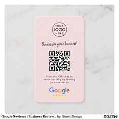 a pink business card with qr code on the front and google logo on the back