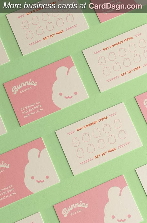 Cute Korean Graphic Design, Business Card Ideas Cute, Small Business Color Schemes, Hand Drawn Business Cards, Business Card Ideas Aesthetic, Business Card Design Illustration, Retro Bakery Design, Craft Business Cards Ideas, Personal Branding Business Card