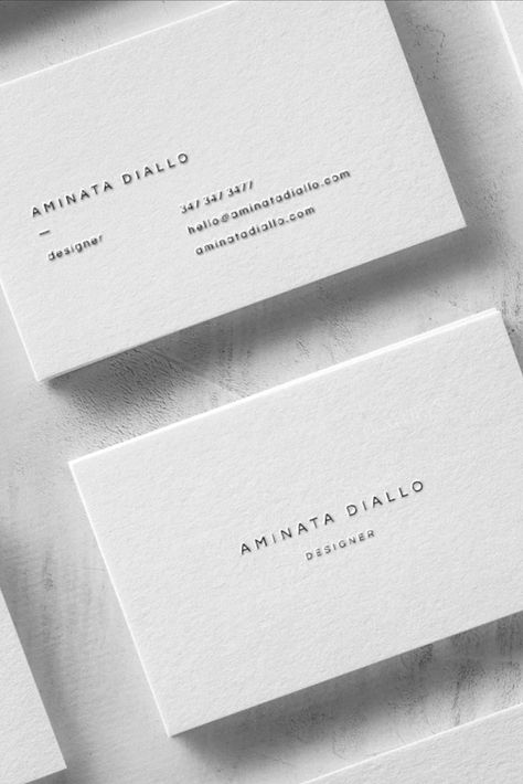 The Diallo is a sleek and modern business card template that is well suited for those seeking a sharp and elevated brand presence. With its sophisticated typeface and minimal layout, it can be seamlessly adapted into many professions and services while maintaining a polished edge. Pro tip: print on colored paper for a more branded look. Business Card Boutique, Personal Business Cards Self Promotion, Personal Name Card Design, Modern Business Cards Minimal, Sleek Business Card Design, Simple Business Cards Design, Sleek Business Cards, Business Card Examples, Minimalistic Business Cards