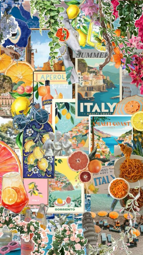 Collage, colorful, Italy Summer Macbook Wallpaper, Italy Collage, Summer Prints Wallpaper, 2024 Wallpaper, Italy Vibes, Travel Collage, Cute Summer Wallpapers, Summer Wallpapers, Summer Iphone