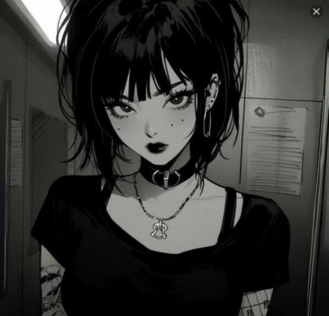 Goth Anime Woman, Makeup Looks For School, Goth Portrait, Goth Pfps, Grunge Punk Aesthetic, Pfp Inspiration, Dont Look At Me, Anime Gothic, Dark Makeup Looks