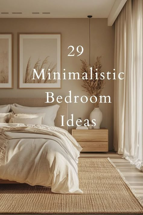 Transform your bedroom into a serene, clutter-free oasis with these 29 minimalist design ideas! From sleek furniture to calming color palettes, discover simple yet stylish ways to create a peaceful retreat you'll love to unwind in. Simple One Bedroom Apartment Decor, White Bedding Minimalist, Master Room Minimalist Bedroom Ideas, Minimalist Bedroom Furniture Ideas, Grown Up Room Ideas Bedrooms, Condo Interior Design Small Bedroom, Simple Comfy Bedroom Ideas, Ways To Decorate A Small Bedroom, Minimalist Bedframe Ideas