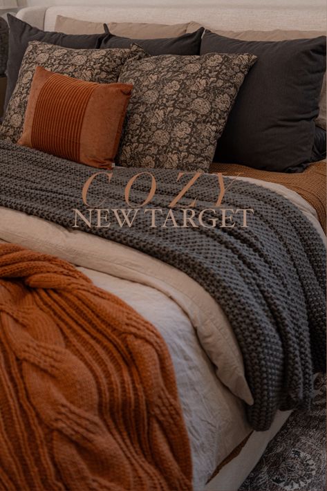 Chunky Cable Knit Throw Blanket … curated on LTK Gray And Rust Bedding, How To Layer Throw Blankets On Bed, Bedspread Ideas Cozy Bedroom Layered, Navy And Brown Bedding, Chunky Bedding, Bedding Aesthetic Cozy, Winter Bedding Layers, Cozy Winter Bedding, Cozy Bedding Aesthetic