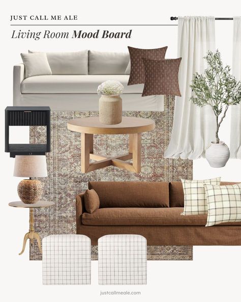 With the recent mood board I did for the kitchen, I realized how much I enjoy designing spaces and shopping for my house. So I’ve decided to make a mood board for every room of my house, including the living room of course. Acerage Homes, Make A Mood Board, Living Room Vision Board, Sustainable Living Room, Work Interior Design, Living Room Upstairs, Mood Board Living Room, Living Room Design Board, Simple Apartments