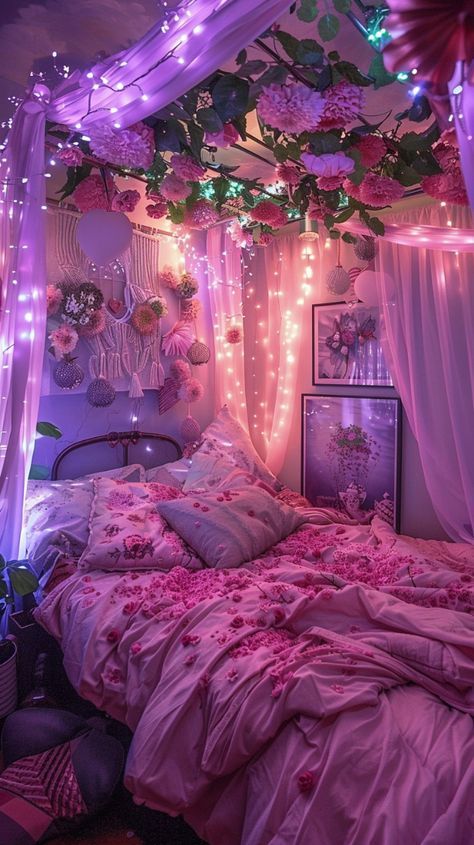 Fairy Inspired Room Bedroom Ideas, Fairy Theme Bedroom Ideas, Fairy Room Decor Bedroom Ideas, Fairy Aesthetic Bedroom, Fairy Theme Bedroom, Fairy Themed Room, Pink Themed Bedroom, Room Decor Ideas Pink, Fairy Bedroom Aesthetic