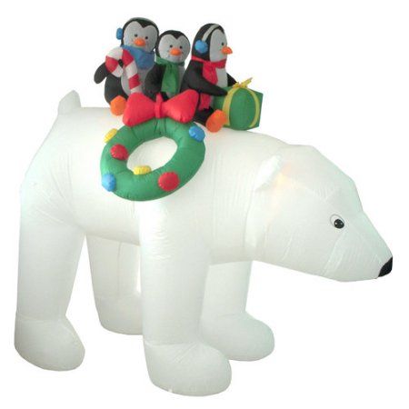 BZB Goods Christmas Inflatables Penguins on Polar Bear Decoration Image 1 of 2 Snowman Presents, Polar Bear And Penguin, Christmas Goals, Christmas Lawn Decorations, Christmas Yard Decor, Inflatable Christmas Decorations Outdoor, Inflatable Christmas Decorations, Lights Christmas Tree, Realistic Christmas Trees