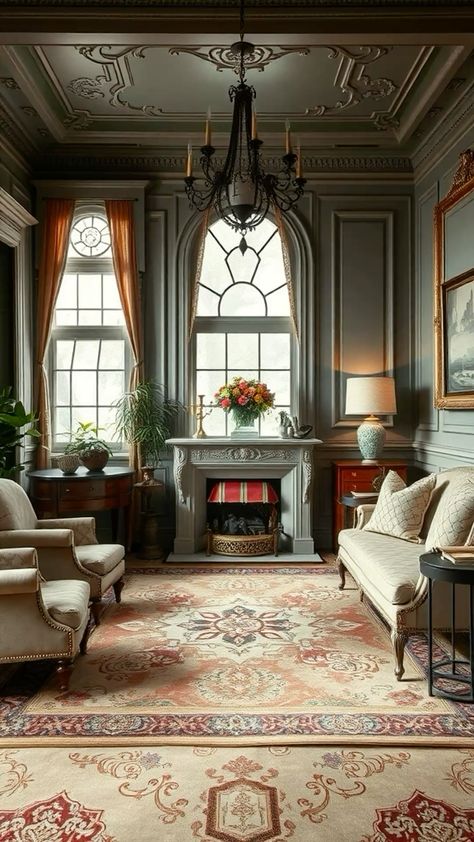 Modern Victorian Homes Interior Ideas, House Interior Victorian, Historic Living Room, Modern Victorian Homes Interior, Elegant House Interior, 1940s Living Room, Period Living Room, Victorian Living Room Ideas, Interior Ideas Living Room