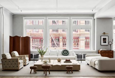 Living Room by Jessica Schuster Interior Design Sweat Outfits, Modern Classic Interior Design, Ny Loft, White Homes, Manhattan Loft, Apartment Kitchen Essentials, Green Bedroom Aesthetic, College Apartment Kitchen, Nyc Loft