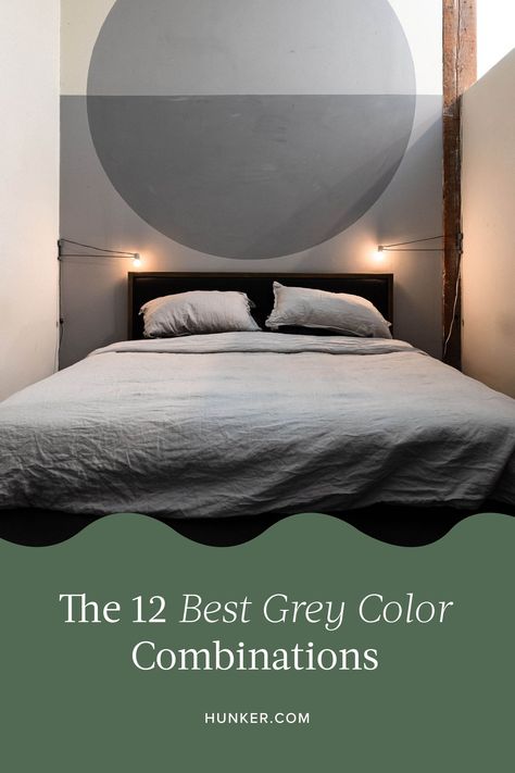 Best Colors That Go With Grey, Bedroom Colour Palette Grey, Best Color Bedding For Gray Walls, Grey Bedroom Accent Color Ideas, Light Gray Interior Design, Grey Bed Wall Color, Colours That Go With Grey Bedroom, Grey Bedding With Pop Of Color, Light Grey Walls Bedroom Color Schemes