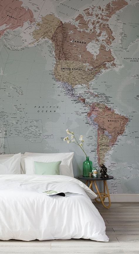 World Map Bedroom, Map Bedroom, World Map Decor, Map Decor, Travel Wall, Map Wall, Cute Room, Cute Room Decor, Room Ideas Bedroom