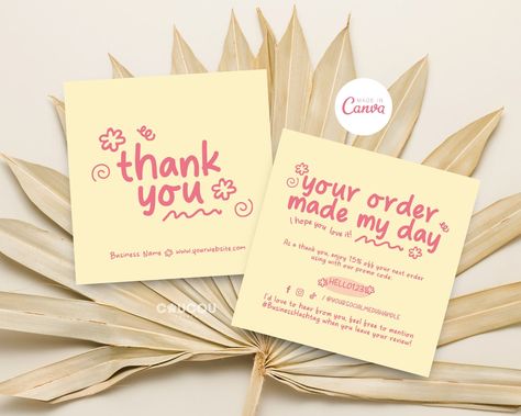 Kawaii Thank You Cards For Business, Thank You Card Small Business Aesthetic, Thank You Card Purchase, Thank You Card For Customer, Digital Thank You Cards, Thanks For Purchase Card, Small Business Coupon Ideas, Kartu Ucapan Terimakasih Online Shop, Thank You Packaging