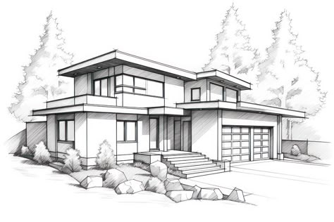 House sketch drawing house. | premium image by rawpixel.com / Chalr Architecture Album Cover Design, 2d House Drawing, Modern House Drawing Sketches, Modern House Design Drawing, Easy Architecture Drawing, Modern Architecture Drawing, Easy Architecture Sketch, House Sketch Drawing, House Sketch Architecture