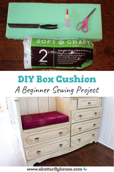 Sew a custom sized box cushion for any room with this beginner tutorial! #Sewing #Crafts Diy Bookshelf Easy, Home Decor Sewing Projects, Decor Sewing Projects, Cushion Diy, Diy Furniture Flip, Antique Furniture Restoration, Easy Pillows, Home Decor Sewing, Tutorial Sewing