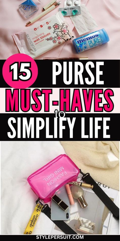 In the hustle and bustle of daily life, staying organized is key to simplifying your routine. One area often overlooked is the contents of your purse, which can easily become a chaotic jumble of items. To help you streamline and simplify, consider these 15 purse must-haves that will make your life more efficient and enjoyable. #women Things You Need In Your Purse, Purse Contents Ideas, Hand Bag Essentials List, Must Have Purse Essentials, How To Organize Your Purse, Handbag Checklist Everyday, Everyday Purse Essentials, Minimalist Purse Essentials, What To Pack In Your Purse