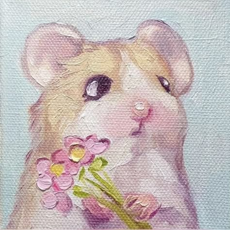 Painted Animals, Cute Paintings, Disegni Artistici, Arte Inspo, Things To Paint, Dessin Adorable, Cat Cute, Painting Inspo, Hamsters