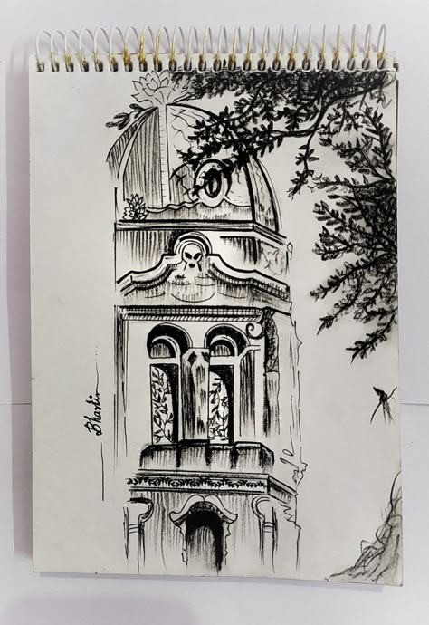 Pen Architecture Drawing, Building Sketches Simple, Pen Sketches Aesthetic, Ink Pen Art, Architecture Drawing Sketchbooks, Pen Art Work, Travel Art Journal, Nature Art Drawings, Architectural Ideas