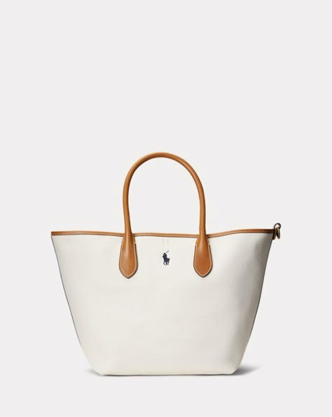 Canvas Medium Bellport Tote Ralph Lauren Tote, Uni Bag, Ralph Lauren Bags, Womens Designer Bags, Women Ralph Lauren, Leather Duffle Bag, College Bags, Dream Bags, Statement Bag