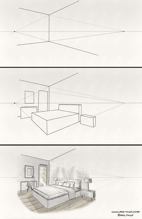 Room Reference Drawing, Room Drawing Reference, Two Point Perspective Drawing, Croquis Architecture, Interior Sketching, Two Point Perspective, Interior Design Sketchbook, Perspective Drawings, Perspective Sketch