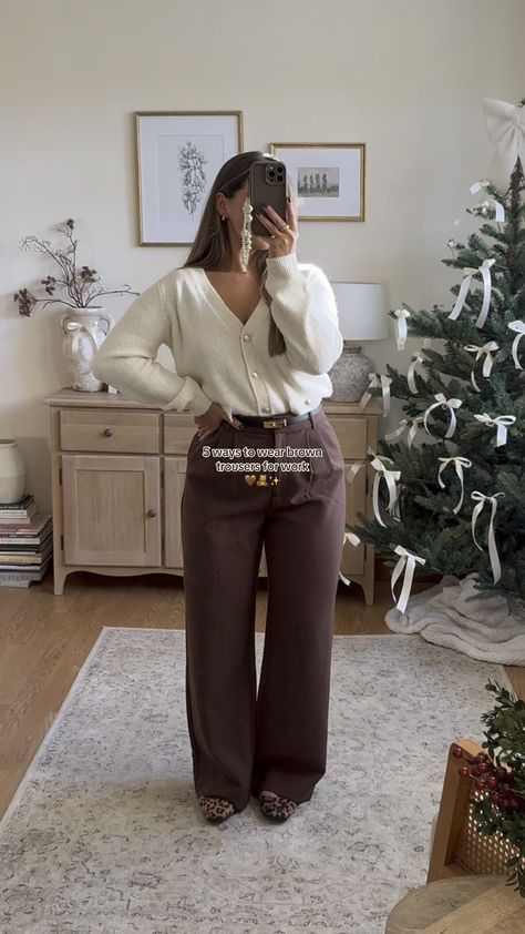 1pc Brown Microperforated Full … curated on LTK Brown Business Pants Outfit, Brown Pants Business Casual, Light Brown Slacks Outfit Women, Dark Brown Slacks Outfit Women, Brown Slacks Outfit Women Casual, Trouser Brown Outfit, Brown Trousers Outfit Winter, Brown Pants Work Outfit, Dark Brown Pants Outfit For Women