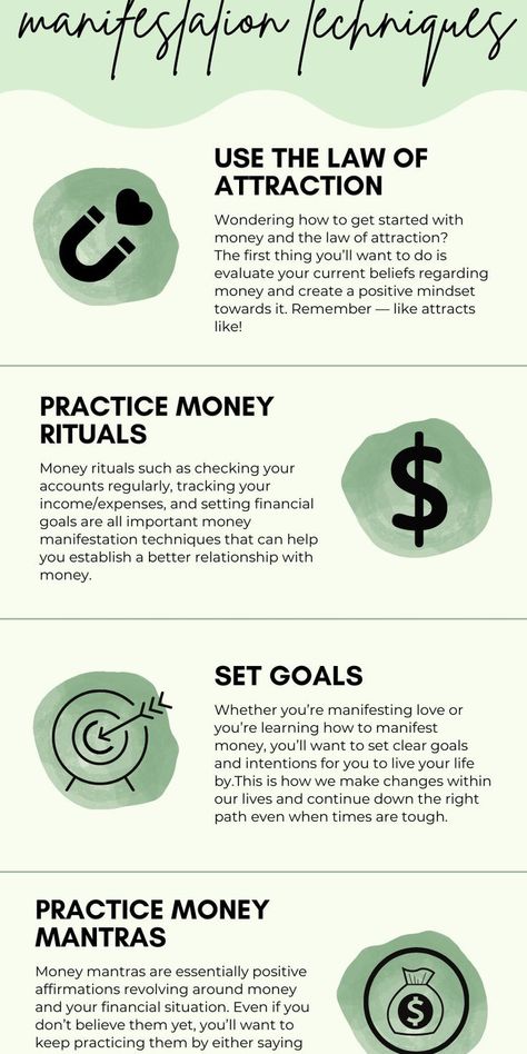 How to Manifest Money: 10 Money Manifestation Tips That Work - Want to meet your money goals this year? Check out these 10 money manifestation tips and money manifestation affirmations that will teach you how to manifest money easy! #money #affirmations #affirmationquotes #moneyquotes #moneymanifestation #moneyaffirmations #attractmoney #abundance #attractwealth #manifestingtechniques #wealthmanifestation #quotes Money Manifestation Affirmations, Manifestation Tips, Money Manifestation, Wealth Affirmations, Money Magnet, Manifesting Money, Money Goals, Attract Money, Attract Wealth