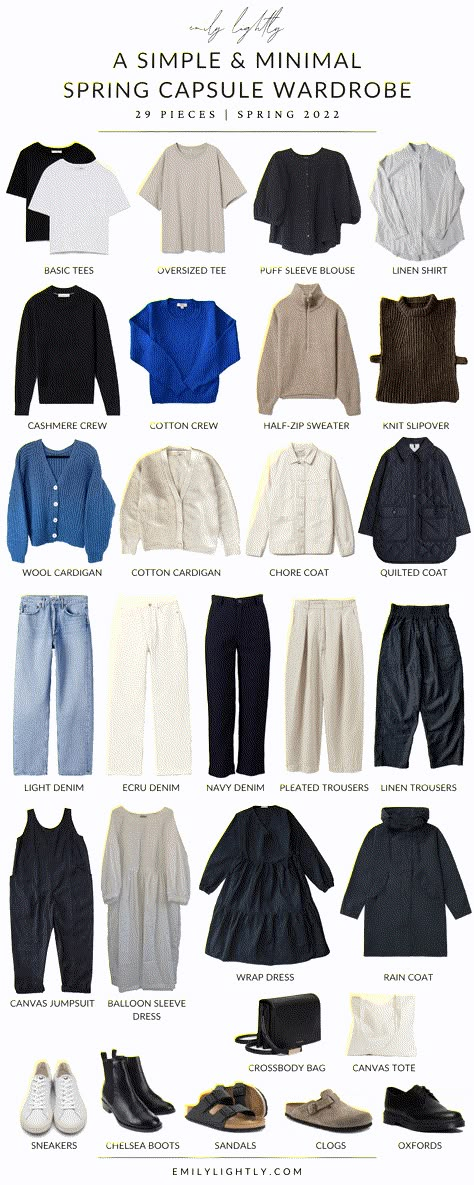 Spring Outfits Minimal, Capsule Wardrobe Light Spring, Simple Minimal Outfits, Minimal Casual Style, Spring Light Outfits, Minimalism Style Outfits, Date Outfits Spring, Emily Lightly, Aesthetic Clothing Styles