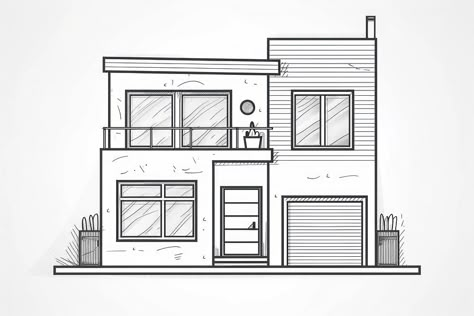 House drawing sketch diagram. | premium image by rawpixel.com Easy Modern House Drawing, Mansion House Drawing, Simple Dream House Drawing, Houses Sketches Drawing, Dream House Architecture Drawing, Architecture Drawing Easy Simple, Facade Sketch Architecture, Creative House Drawing, Cool House Drawings