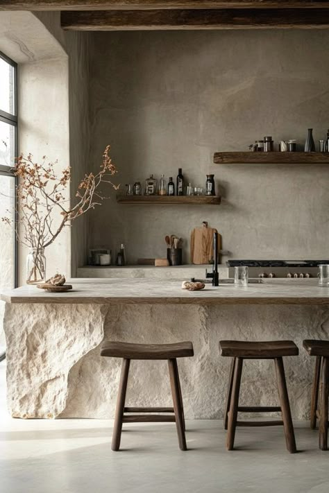 Wabi Sabi Black And White, Japandi And Wabi Sabi, Wabi Sabi On A Budget, Wabi Sabi Home Decor Ideas, Diy Wabi Sabi Decor, Simple Modern House Interior, Wabi Sabi Restaurant Interior Design, Kitchen Boho Ideas, Lime Wash Kitchen