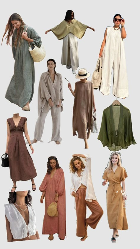 #linen #outfit #look #clean Linen Fashion Aesthetic, Earthy Minimalist Wardrobe, Not Perfect Linen Outfits, Linen Duster Outfit, Midsize Linen Outfits, Linen Clothes Aesthetic, Linen Moodboard, Linen Outfits For Women Classy, Mediterranean Clothes