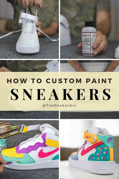 How To Paint On Shoes Diy, How To Paint Shoes With Acrylic Paint, How To Paint Sneakers, Painting Boots Diy, How To Paint Leather Shoes, Nike Custom Shoes Ideas, Paint Shoes Diy, Diy Nike Shoes, Custom Air Force 1 Diy