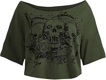 SOLY HUX Womens Y2K Tops Short Sleeve Loose Crop Graphic Tees Goth Skull Shirts Goth Plus Size, Grunge Fits, Punk Skull, Plus Size Summer Casual, Bratz Inspired Outfits, Cropped Graphic Tees, Amazon List, Y2k Tops, Skull Shirts