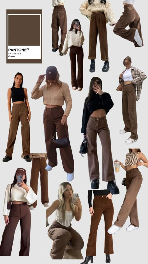 Outfit With Brown Pants Womens, Style With Brown Pants, Light Brown Turtleneck Outfit, Brown Jeans Winter Outfit, Outfit With Brown Trousers, Brown Jeans Outfit Ideas, Outfit Ideas For Brown Pants, Brown Cargos Outfit Women, Trouser Brown Outfit