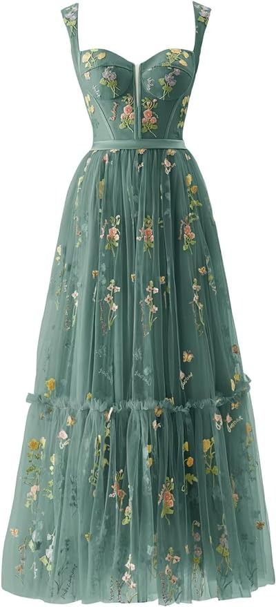 Elegant Tea Party Dresses, Pretty Amazon Dresses, Enchanted Garden Theme Outfit, Unique Prom Dress Designs, Green Formal Dresses Long, Cottagecore Formal Dress, Tea Length Dresses Formal, Prom Dresses 2025 Ideas, Green Dresses Formal