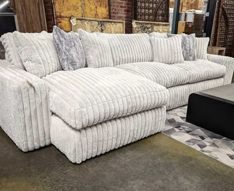 Fluffy Couch Aesthetic, Fluffy Jumbo Sofa Bed, Big Soft Couches, Cute Furniture For Living Room, Oversized Couches Living Room, Beige Corduroy Couch Living Room, Ribbed Couch, Fluffy Sectional Couch, Soft Couches Sofas