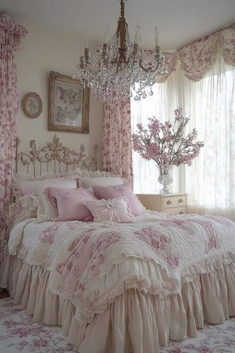 Pink Shabby Chic Bedroom, Coquette Bedroom, Shabby Bedroom, Chic Bedrooms, Dream Bedroom Inspiration, Coquette Room, French Bedroom, Cute Rooms, My Dream Bedroom