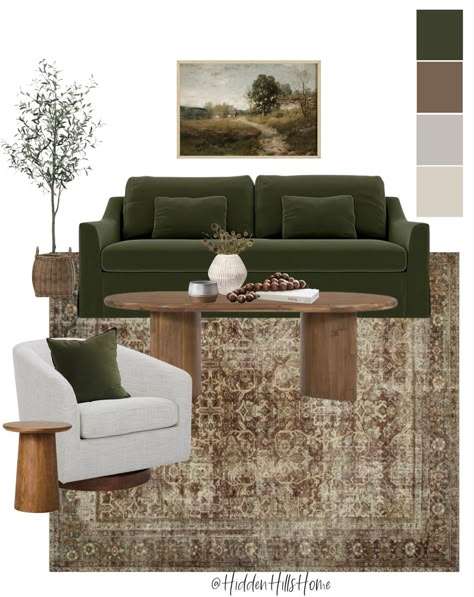 Living room decor ideas with a green sofa Brown And Green Living Room, Green Couches, Green Couch Living Room, Green Sofa Living, Green Sofa Living Room, Latest Sofa, Sofa Design Ideas, Latest Sofa Designs, Earthy Living Room