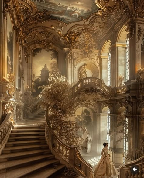 gabriellai_art Gold Palace Aesthetic, Ainsley Aesthetic, Fairy Kingdom Aesthetic, Castle Core Aesthetic, Vibes Kerajaan, Old Princess Aesthetic, Royal Court Aesthetic, Upper Class Aesthetic, Castle Interior Aesthetic