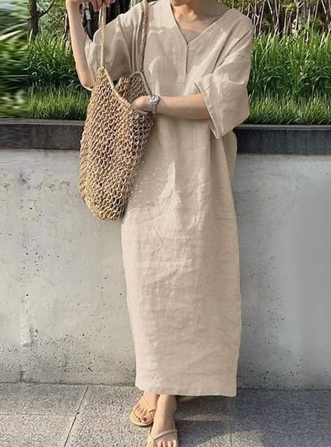 Steps Dresses, Hemp Dress, Loose Midi Dress, Spring Dresses Casual, Womens Long Dresses, Loose Maxi Dress, Linen Fashion, Cotton Linen Dresses, Long Dress Casual