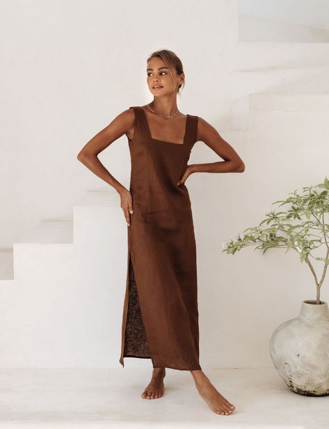 Staple styles for a conscious wardrobe. Mindfully made and thoughtfully designed. Shop Sustainable, Ethical, Earth-Friendly Styles. Slow fashion for the everyday. Summer Brown Linen Dress, Fitted A-line Linen Maxi Dress, Floor-length Linen Summer Dress, Summer Mid-length Linen Maxi Dress, Relaxed Fit A-line Linen Dress, Linen Beach Dress, Linen Outer, Comfortable Maxi Dresses, Ladies Lunch