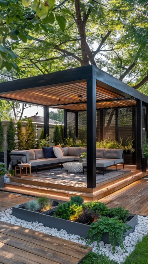 Backyard Pool And Gazebo Ideas, Backyard Deck And Pergola Ideas, Garden Sanctuary Ideas, Wooden Gazebo Ideas Backyard, Backyard Pergola Ideas Patio Design, Decks With Pergola Ideas, Backyard Gazebo Decorating Ideas, Modern Gazebo Design Outdoor, Outside Gazebo Ideas