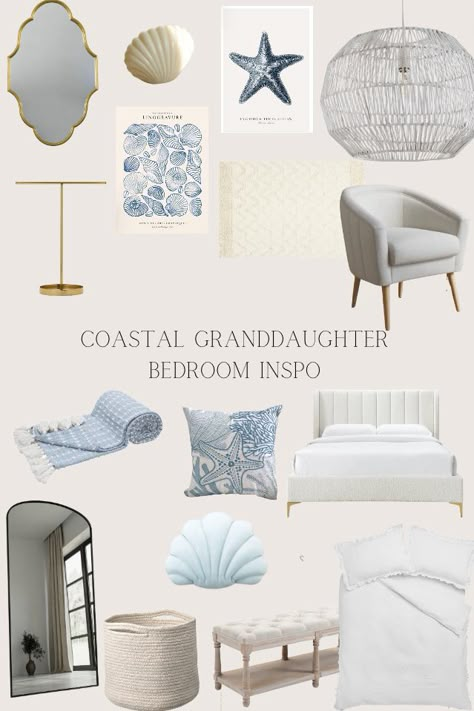 Coastal granddaughter bedroom inspiration #coastalgranddaughter #aesthetic #beachy #bedroomideas Grandmother Coastal Bedroom, Beachy Bedrooms Ideas, Beachy Coastal Decor, Blue Coastal Granddaughter Bedroom, Bedroom Inspo Coastal Granddaughter, Coastal Granddaughter Bathroom Aesthetic, Costal Bedroom Aesthetic Blue, Coastal Granddaughter Bedroom Wallpaper, Room Ideas Coastal Granddaughter