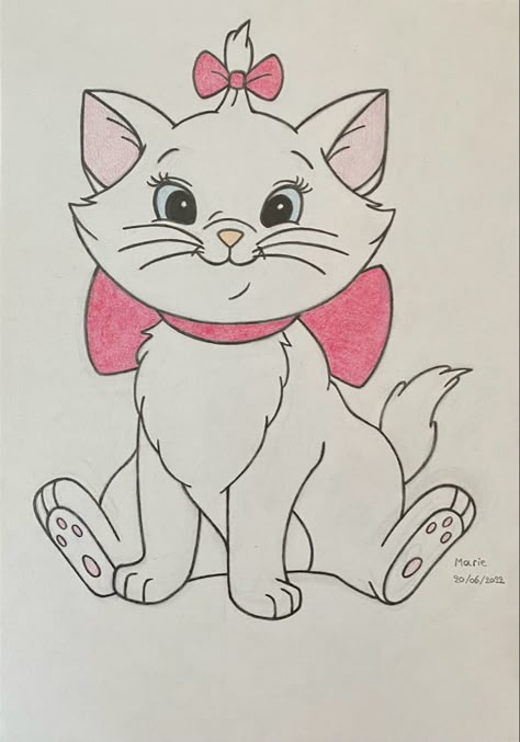 Cute Disney Characters Drawing Easy, Vintage Disney Drawings, Cartoon Disney Drawings, Big Drawings Ideas Easy, Marie Aristocats Coloring Pages, Marie Aristocats Drawing, Disney Pets Drawing, Cartoon Drawings Disney Colourful, Cute Drawings For Grandma